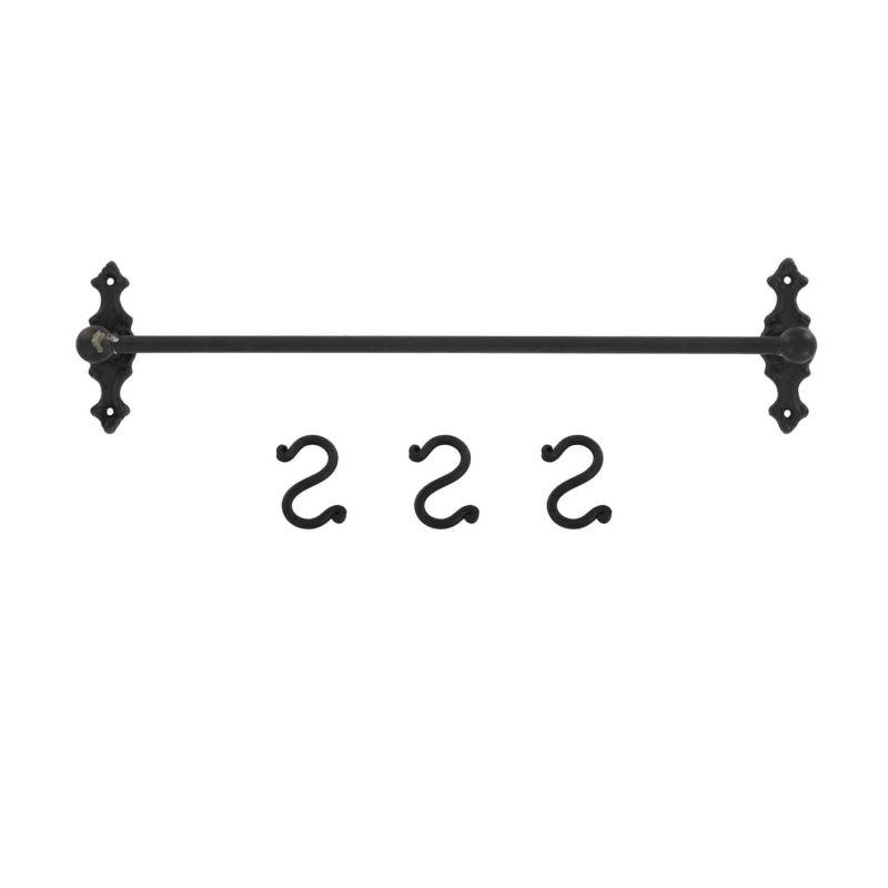 Preview: Hakenleiste aus Eisen mit 3 Haken - 40 cm lang